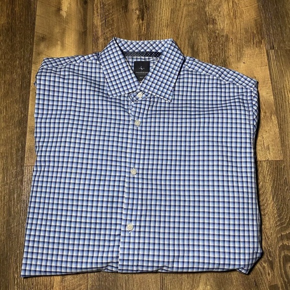 Tailorbyrd Button Up Mens XLT Blue White Geometric Plaid Office Casual Shirt - Picture 6 of 6